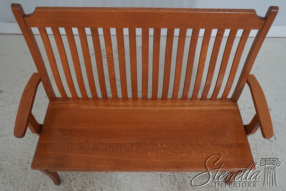 72209: Arts And Crafts Style Solid Oak Slat Back Bench