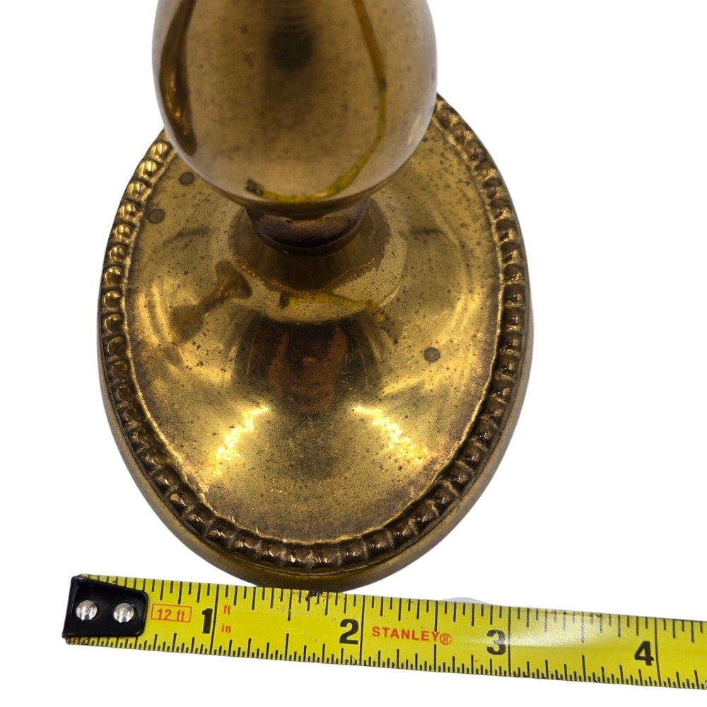 Brass Candlestick Set Oval MCM Traditional Goldtone Lacquered Holder Pair