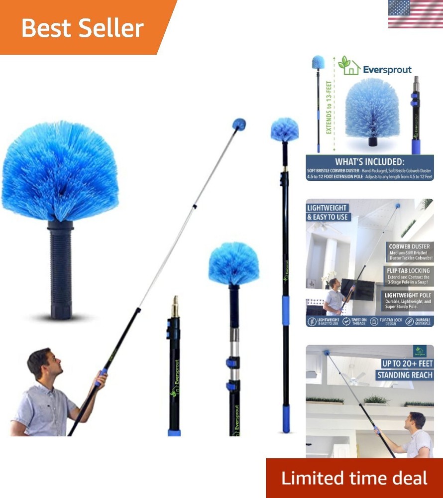 Effortless 3-Stage Cobweb Duster with Telescoping Pole – Hand-Packaged Quality