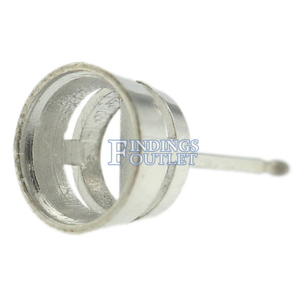 14k White Gold Round Bezel Stud Earring Mounting Setting Push Back Post
