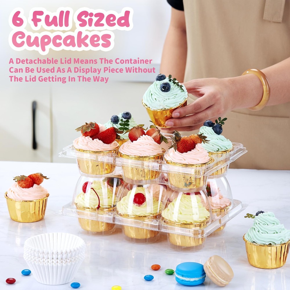 240 Pack Stackable Cupcake Containers 6 Count Dome Lid Carrier Liners Clear
