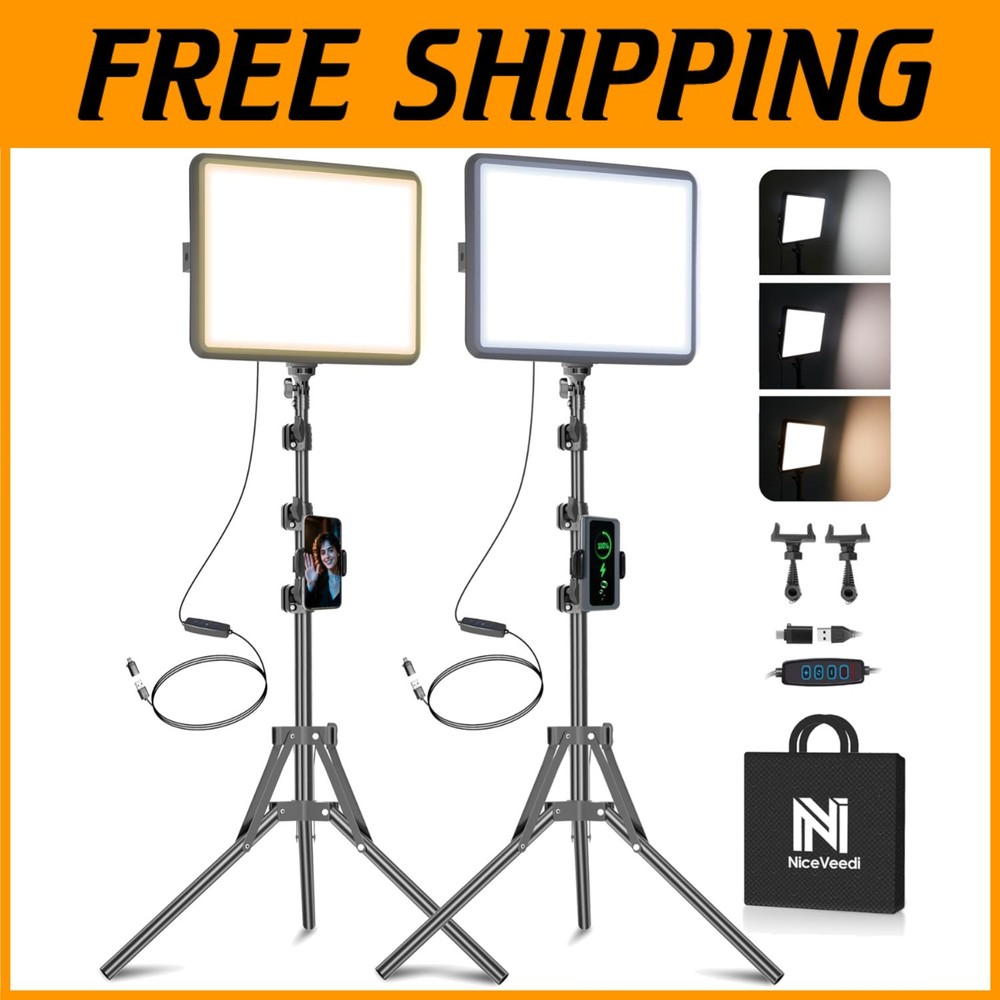 2-Pack LED Video Light Kit with Tripod Stand