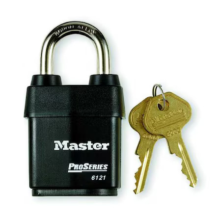 Master Lock 6121 Padlock, Keyed Different, Standard Shackle, Rectangular Steel