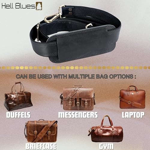 Genuine Leather Black Shoulder Strap Replacement Adjustable with Metal Hook