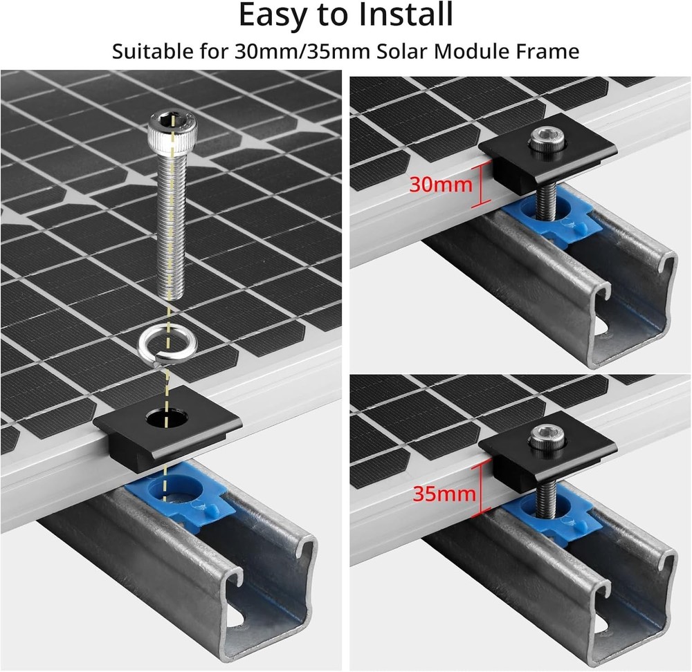Complete 10pcs Solar Panel Mid Clamp Set - Lightweight and Corrosion-Resistant