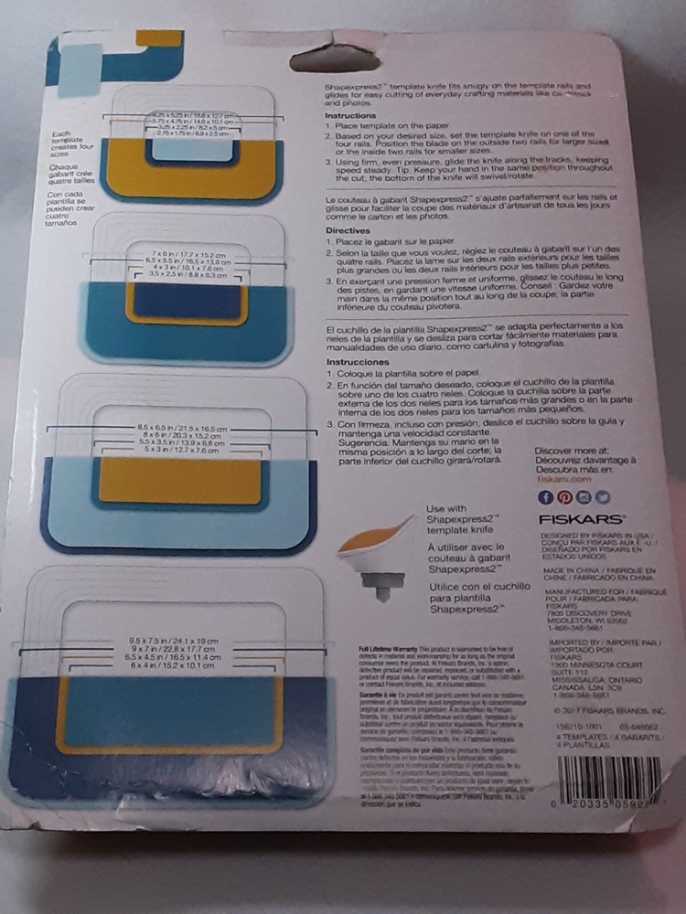 Fiskars Shapexpress 2 Rectangle Templates use w/shapexpress knife NOT included
