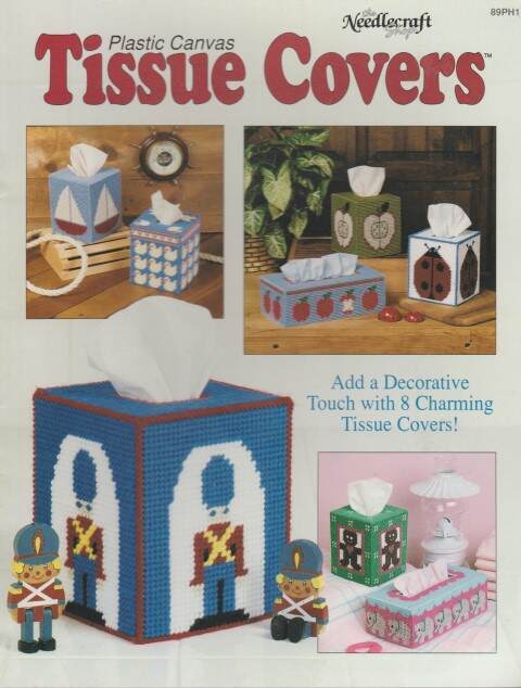 OOP!!! PLASTIC CANVAS TISSUE COVERS 8 CHARMING DESIGNS