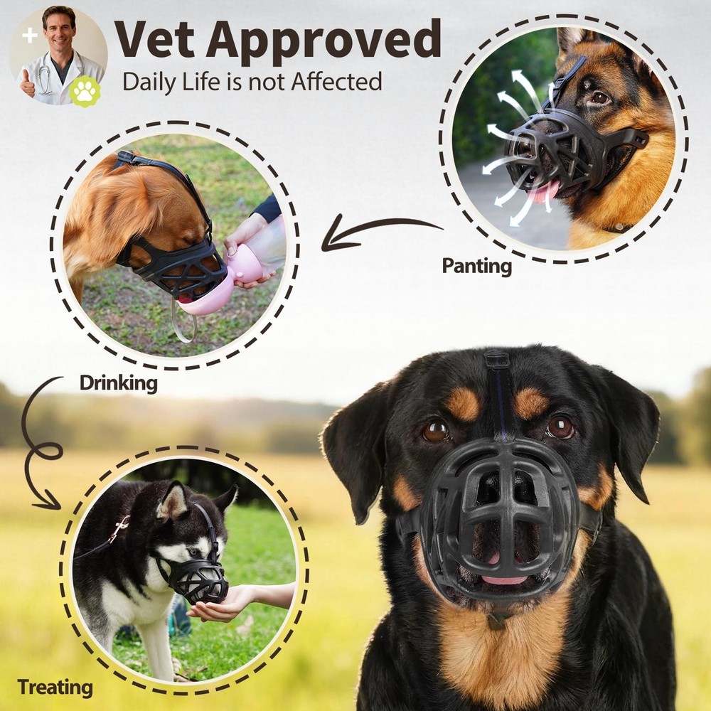 Dog Muzzle Basket for Aggressive Dogs: Stop Biting Chewing, All Sizes