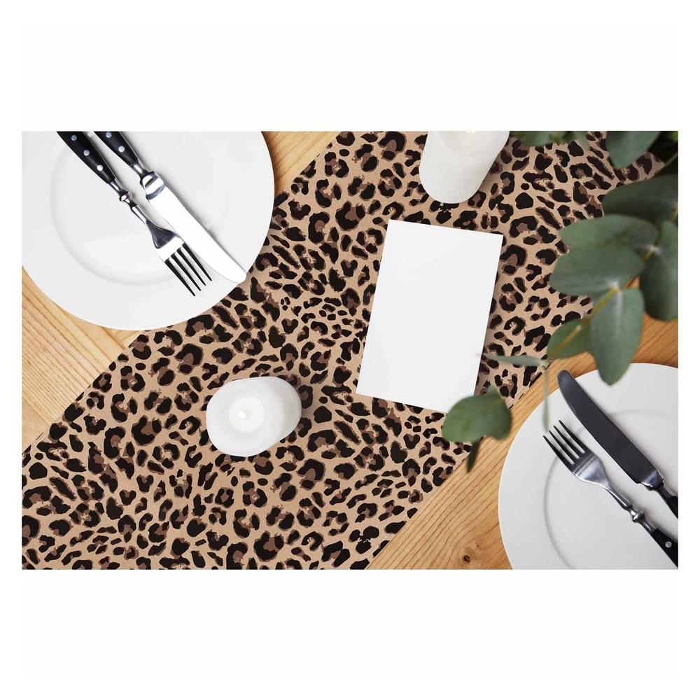 HOSNYE Table Runner Brown Leopard Pattern,Cotton Linen Table Runner Decoratio...