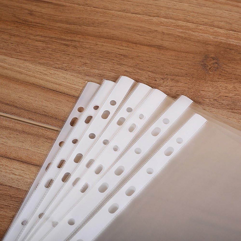 A4 Punched Pocket, 100 Pages/pack Transparent Document Folder Wallets Sleeves