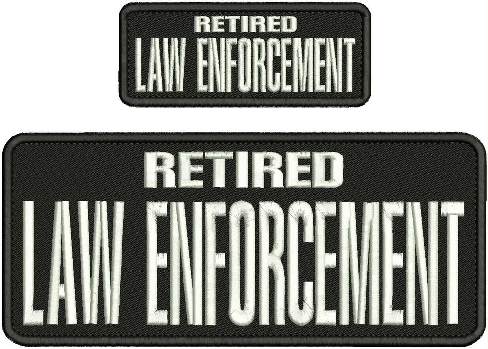 RETIRED L E  EMBROIDERY PATCH 10X4 AND 5X2 HOOK ON BACK BLACK/WHITE