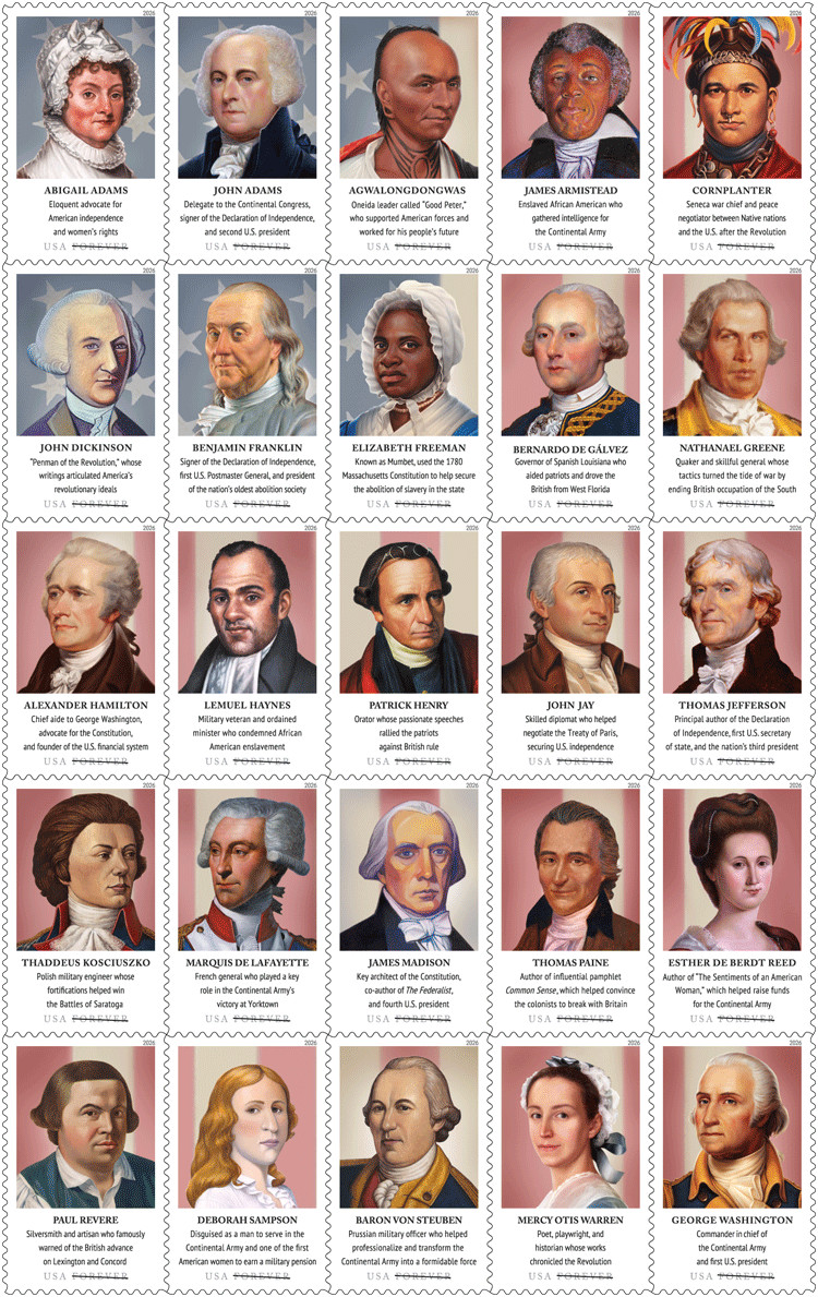 #6068a - 6068y 2026 Amer Revolution Figure Singles set/25 - MNH (After April 10)