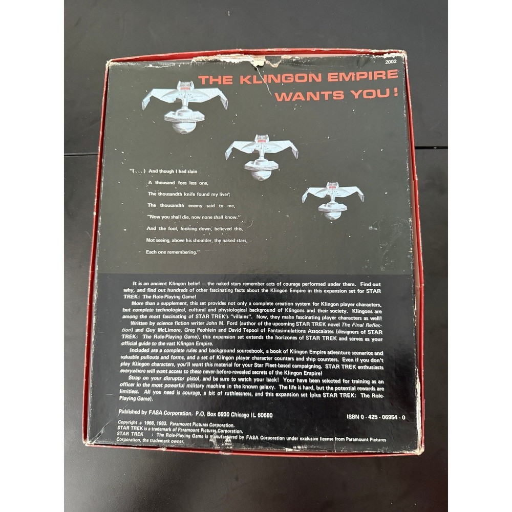 FASA Star Trek RPG The Klingons Sourcebook Character Generation Supplement 2002