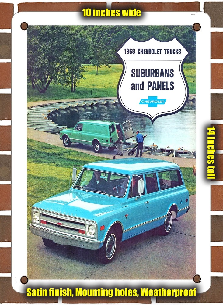 Metal Sign - 1968 Chevy Suburbans and Panel Trucks - 10x14 Inches