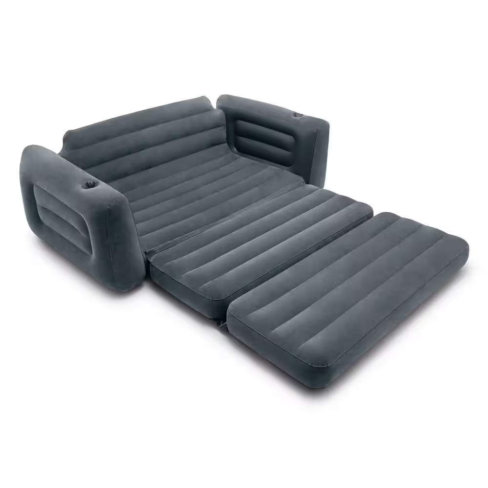 Queen Size Inflatable Pull-Out Sofa Bed Couch and Chair Sleeper, Dark Gray