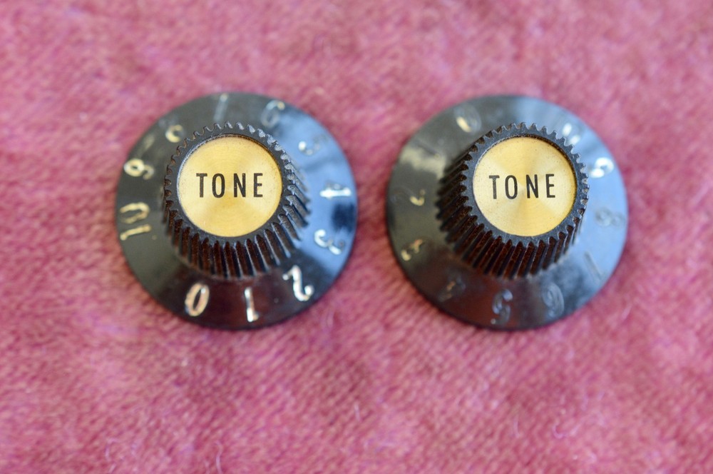 Vintage 1968 Gibson Witchhat Knobs Witch Hat Black Gold Inserts Les Paul Custom!
