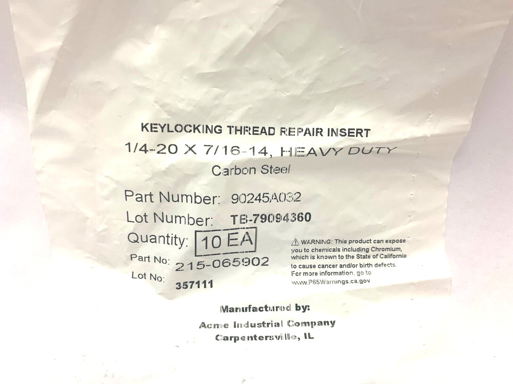 Acme 90245A032 Keylocking Thread Repair Insert PKG OF 10