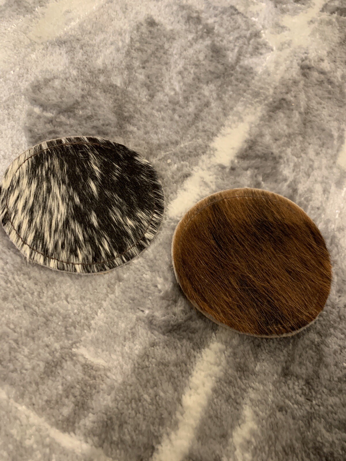 2 Cowhide Coasters. Southwest Barware.