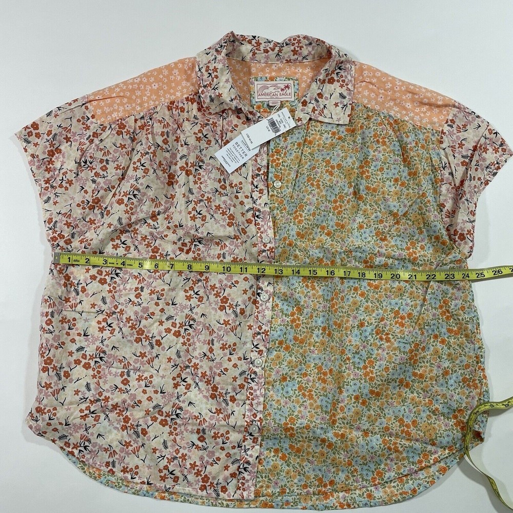 American Eagle Oversized Resort Shirt Micro Floral Patchwork Size Medium New