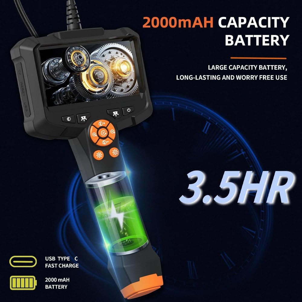 Endoscope Camera with Light, 1080P HD Borescope 8 Adjustable Orange