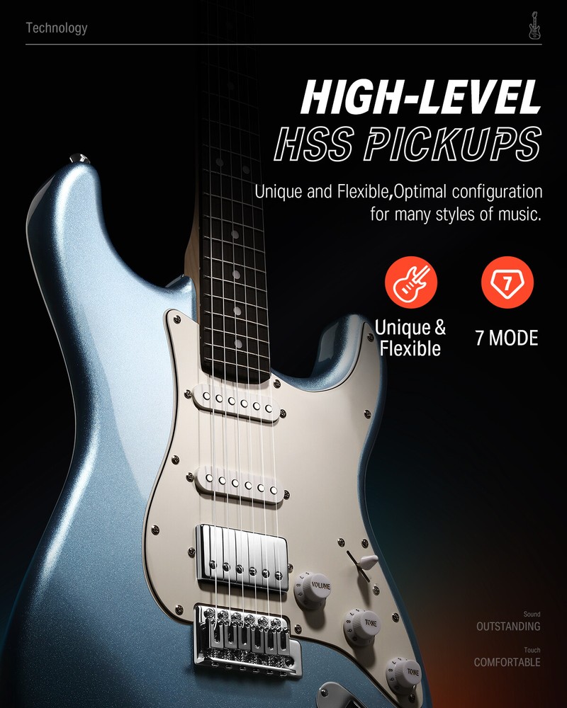 🎸 Donner DST-152 Electric Guitar With Amplifier Coil Split Function HSS Pickup