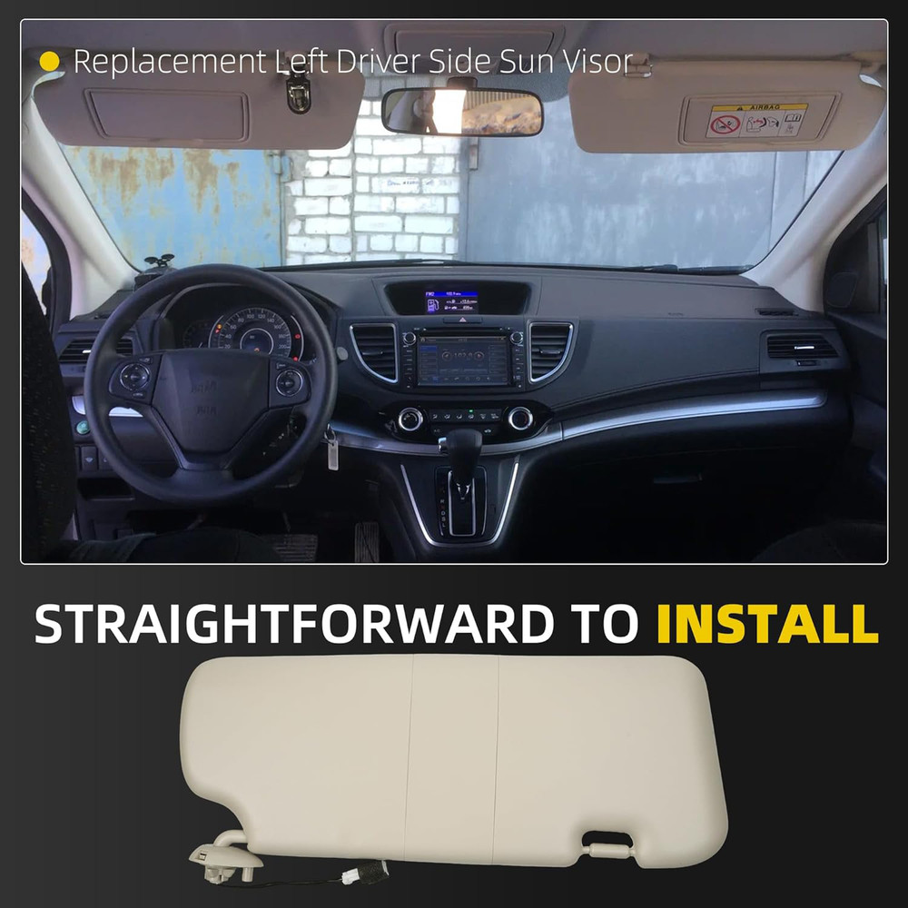 Left Driver Side Beige Sun Visor For Honda CR-V 2012-2016 W/ Light & Mirror
