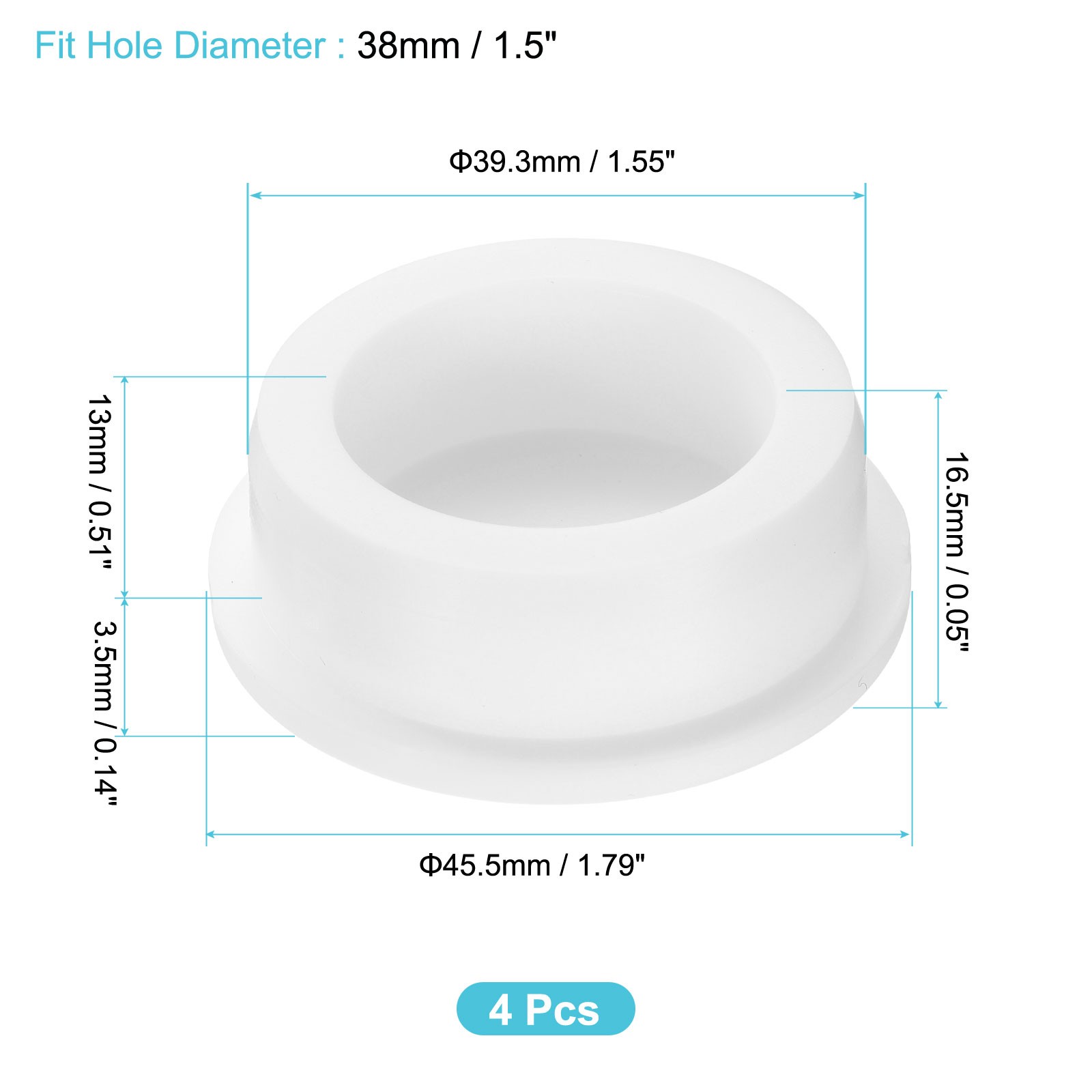 4Pcs Silicone Hole Plug Round Rubber Stoppers, 38mm/1.5 White