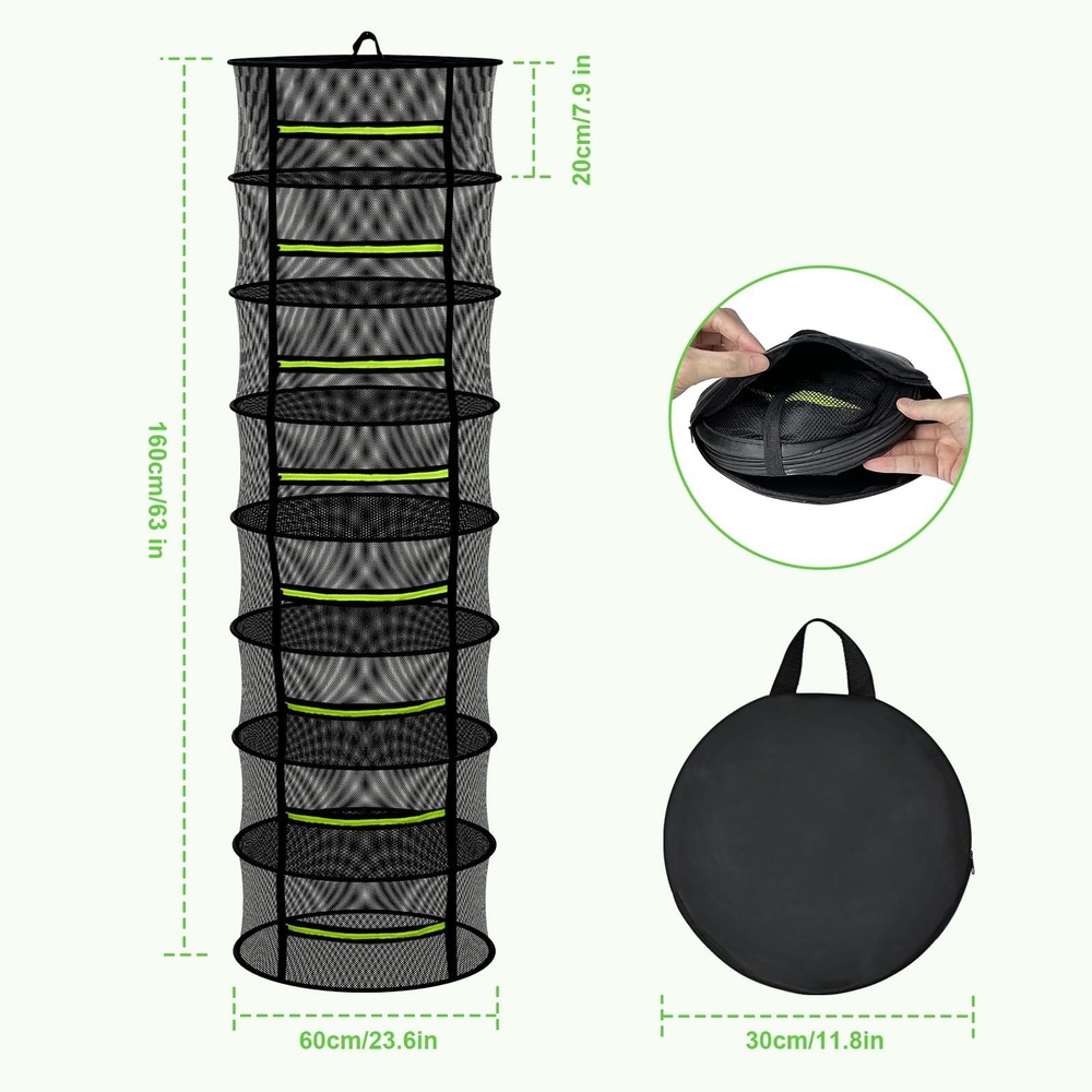 Herb Drying Rack Hanging-8 Layer, Collapsible Large Capacity Mesh Net with Gr...