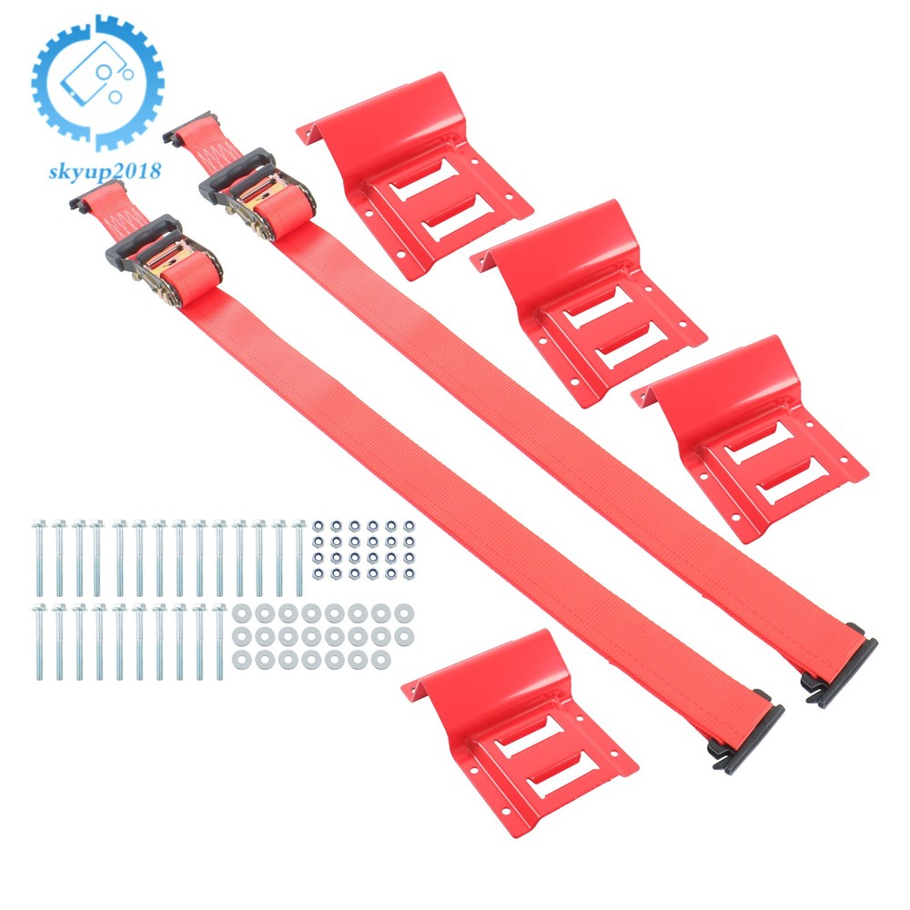 For ATV Trailer UTV Red E Track Wheel Chock Set&8' Red Ratchet Straps Polyester