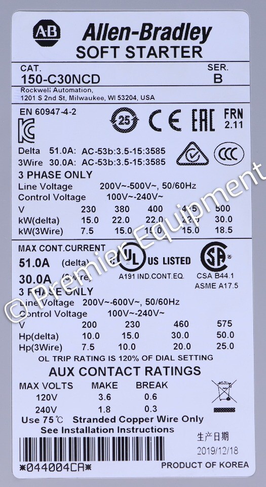 ALLEN BRADLEY 150-C30NCD SMART MOTOR CONTROLLER ***READ***