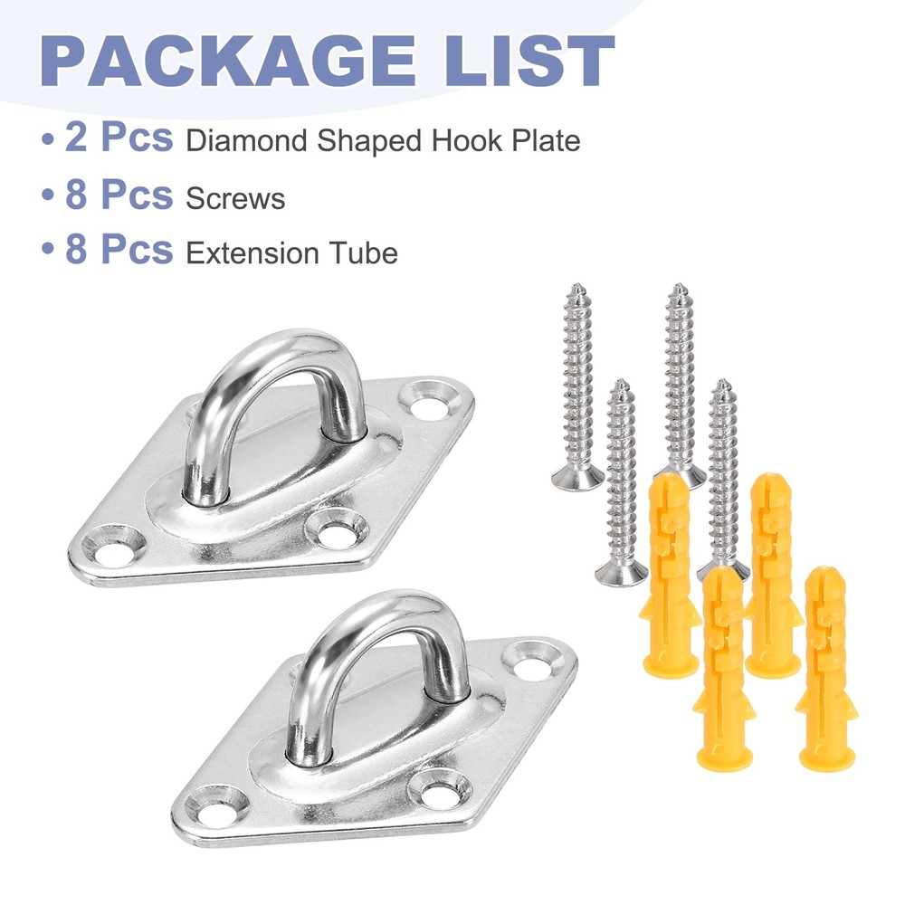 2Pcs M6 Eyelet Bracket Set Diamond Shaped Hook Plate and Hook, Silver