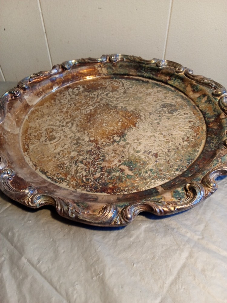 12" Vintage Ornate Silverplate Tray