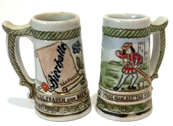 Vintage Ceramarte Rio Negrinho Brazil GERMAN mini beer steins hand painted set 2