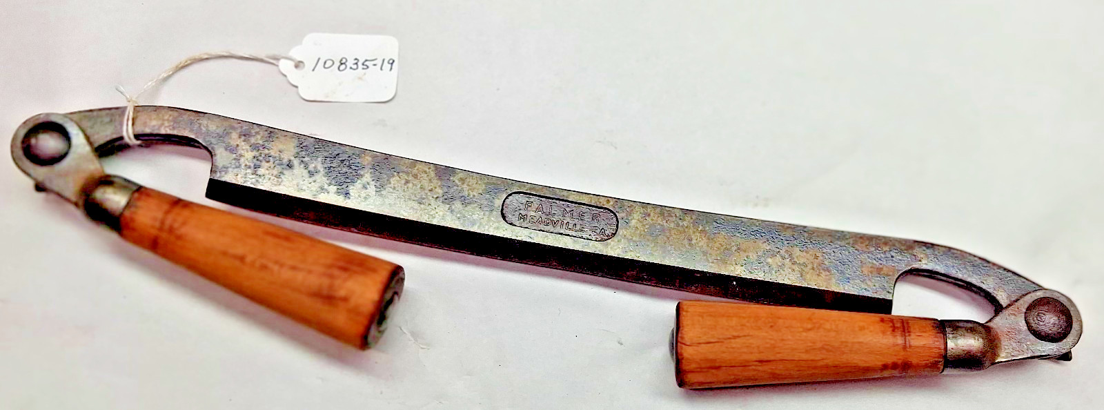 Vintage PALMER 8" Wide Blade Draw Knife, drawn in Handles, Meadville, P.A., USA