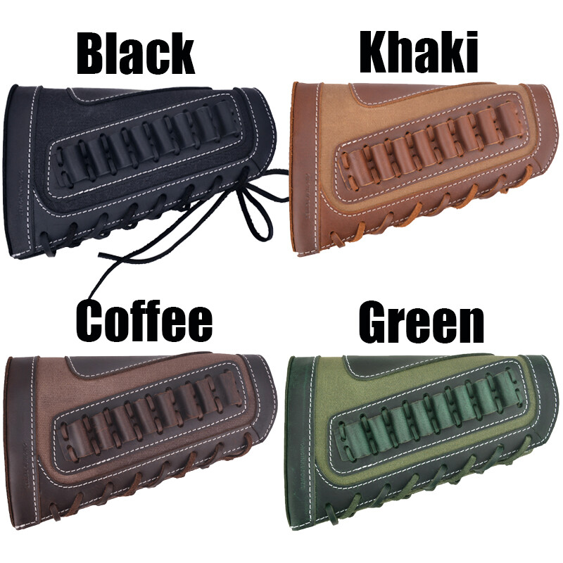 Leather &Canvas Rifle Buttstock Shotgun Stock Cover With Shell Cartridge Holder