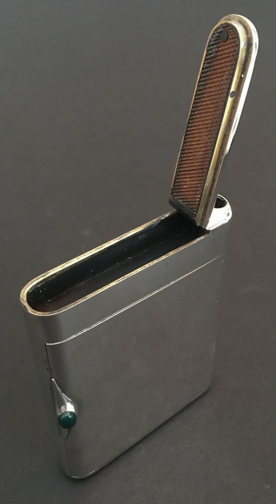 Russian Silver Cigarette Case with Emerald Cabochon by Iosif Marshak