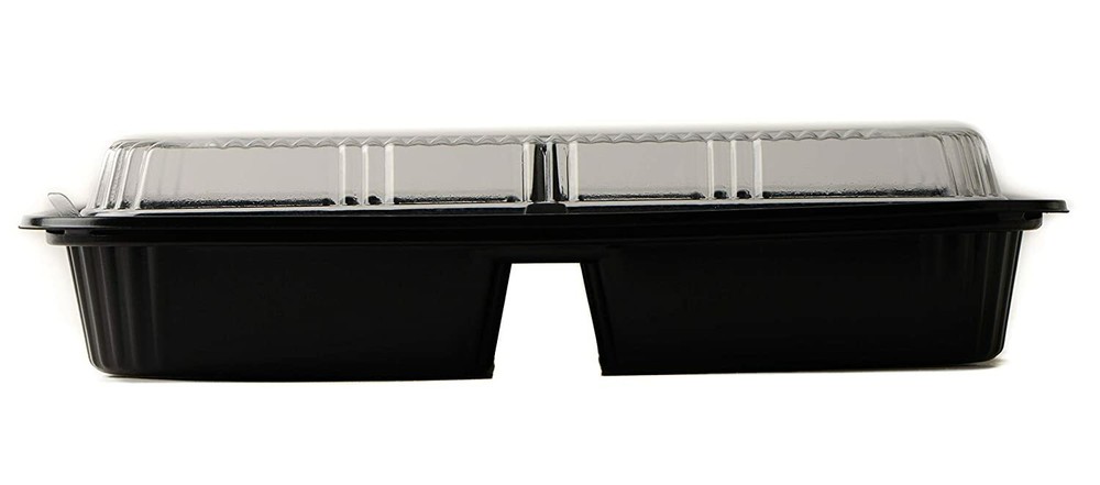 [ 45 Pack ] 3 Compartment Black Disposable Container with Lids