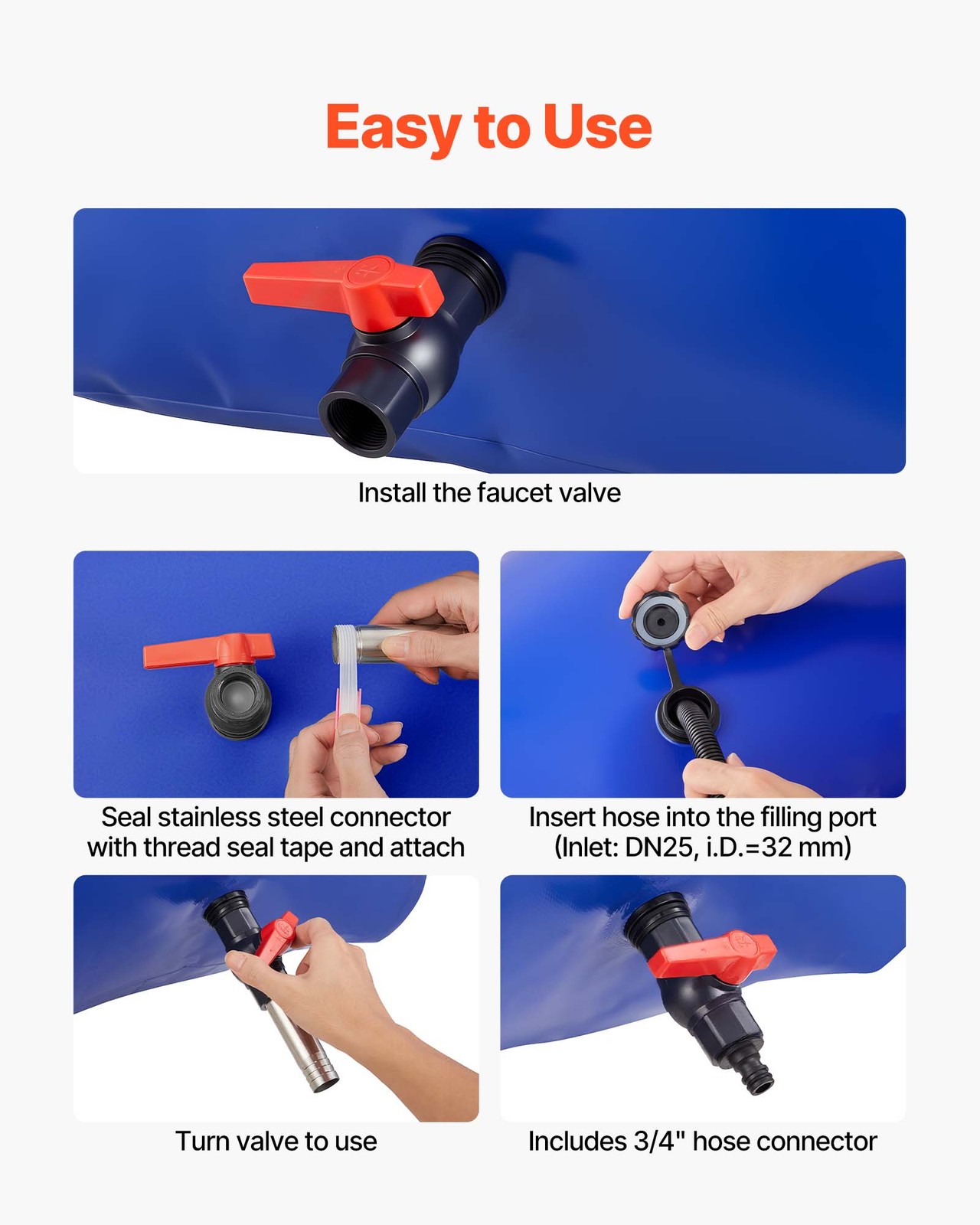 VEVOR 142.7 Gal Collapsible Water Storage Bladder 1000D PVC Water Storage Bag