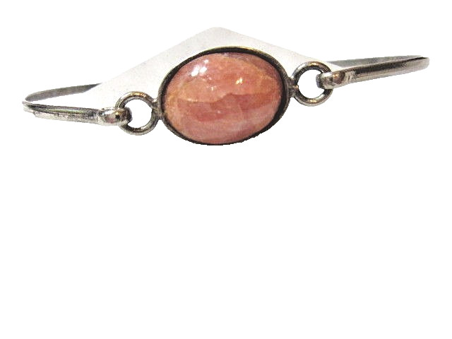 Squeeze Hinged Bracelet Vintage w Orange Shell or Gemstone Cabochon
