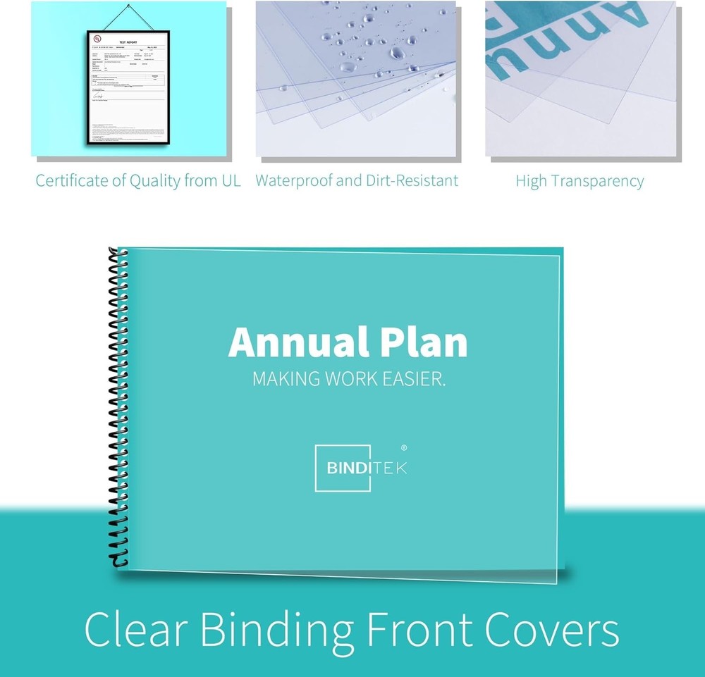 100 Pack Binding Covers Set, 11x17 Tabloid, Clear & Sand-Textured, UL Certified