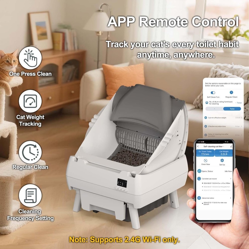 Automatic Cat Litter Box with App Control - Self-Cleaning & Safe for Medium Cats