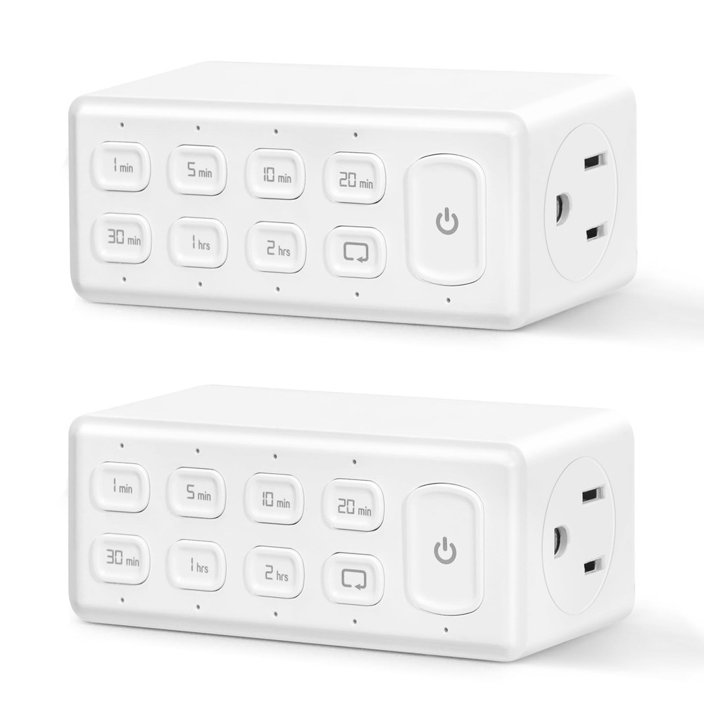 TOPELER Countdown Timer Dual Outlet, Programmable Electrical 2- Pack, White