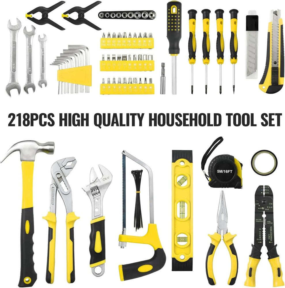 Professional 218 Piece Tool Box,Mechanic Tools Set with Screwdriver, Hex Sockets