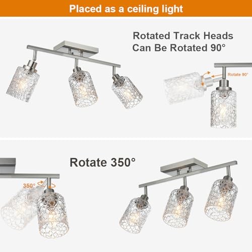 Brushed Nickel Semi Flush Mount Ceiling Light with Rotatable 3 Light