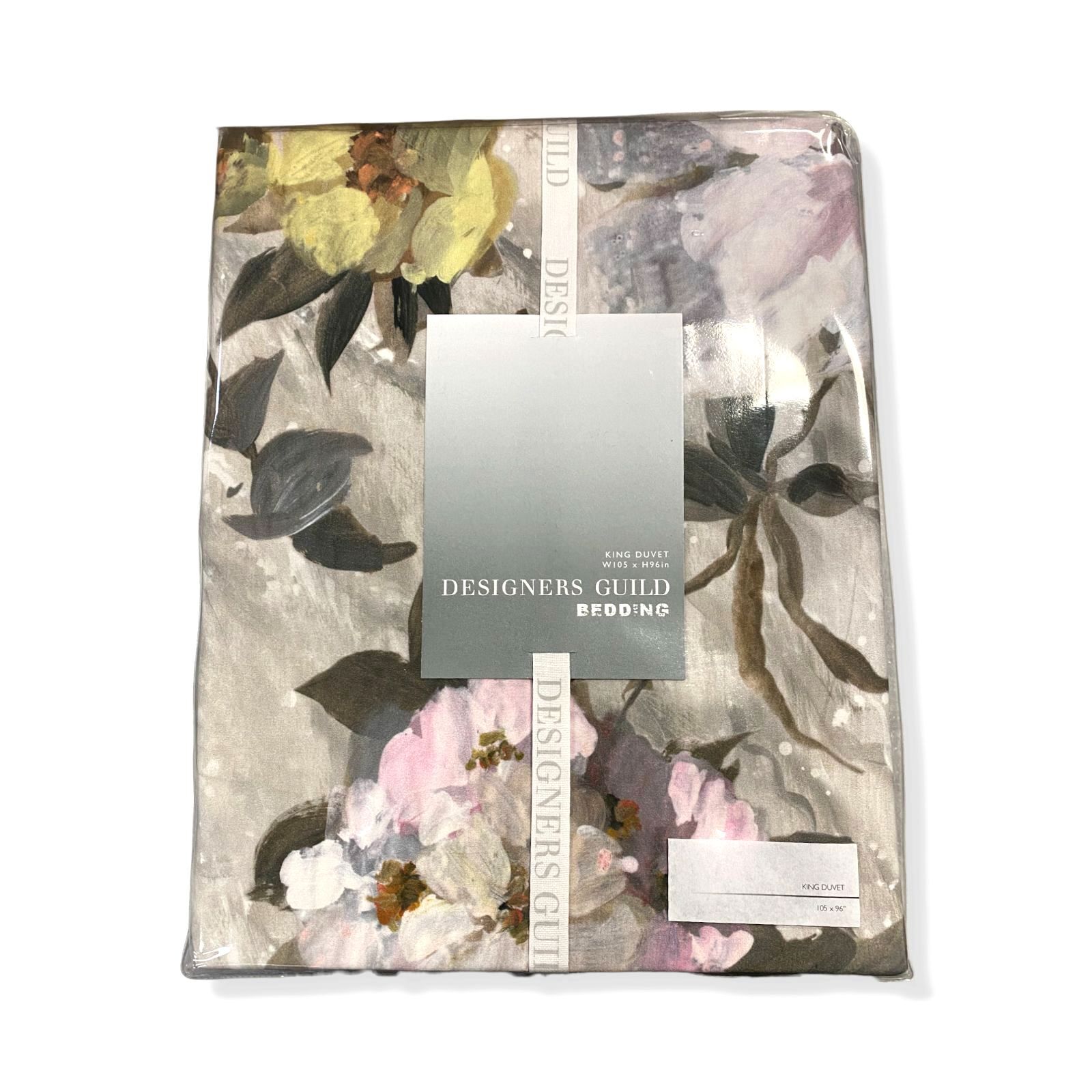 $350 Designers Guild Grey Fresco Fiore Floral Platinum King Duvet Cover Blanket