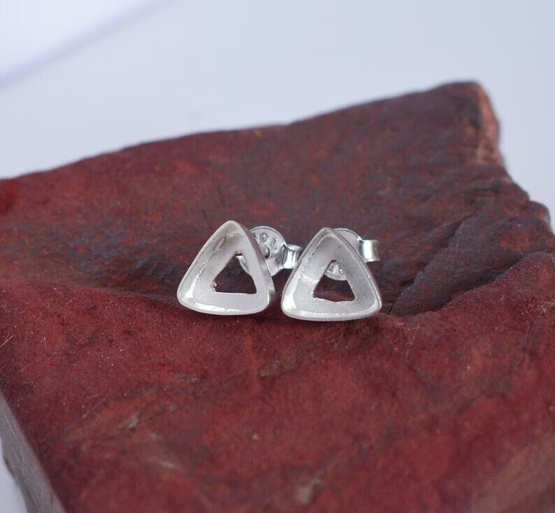 Solid 925 Silver Blank Trillion Bezel Cup Setting Base Handmade Earring Supplies