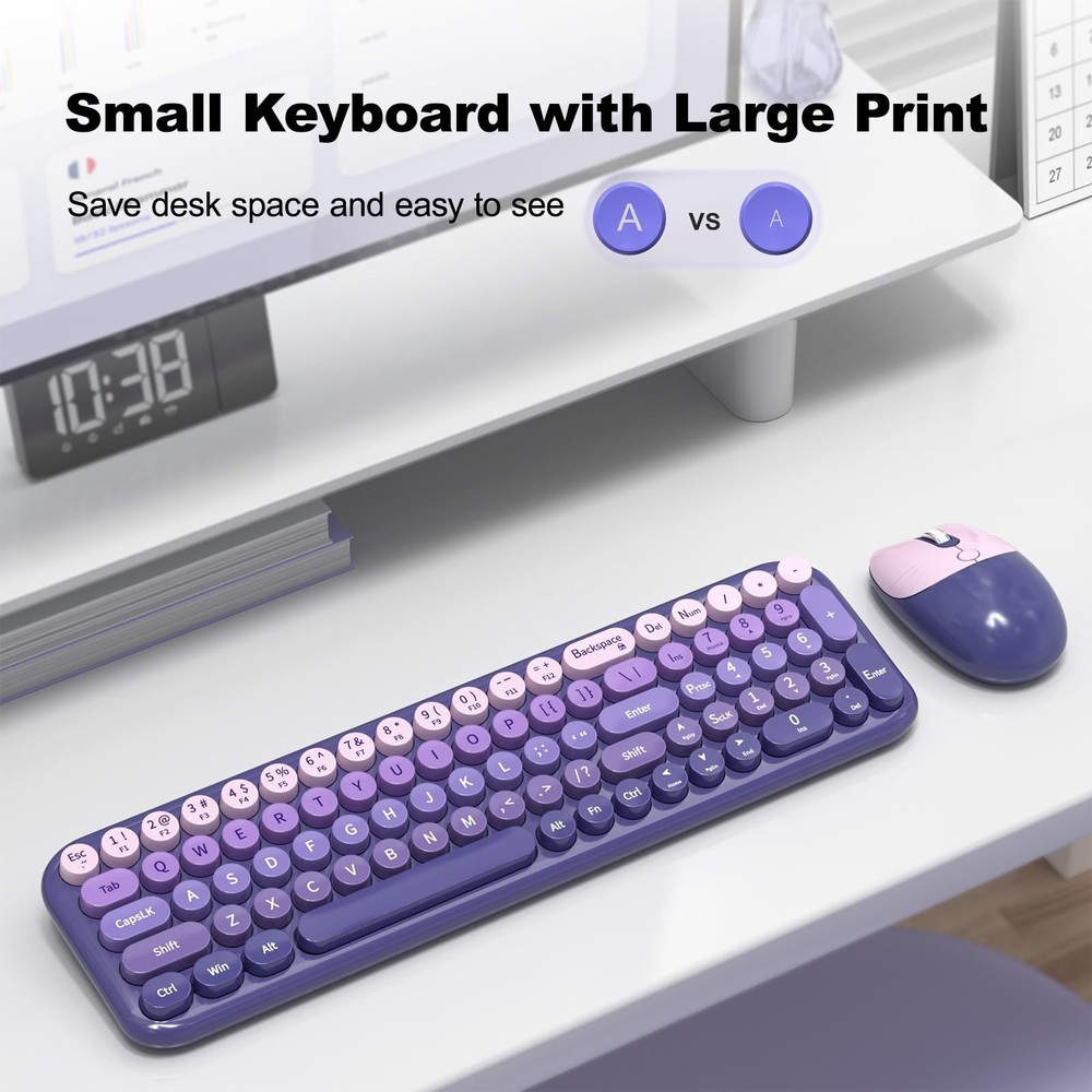 Wireless Keyboard and Mouse Combo, Portable Retro Keyboard with Compact Size,...