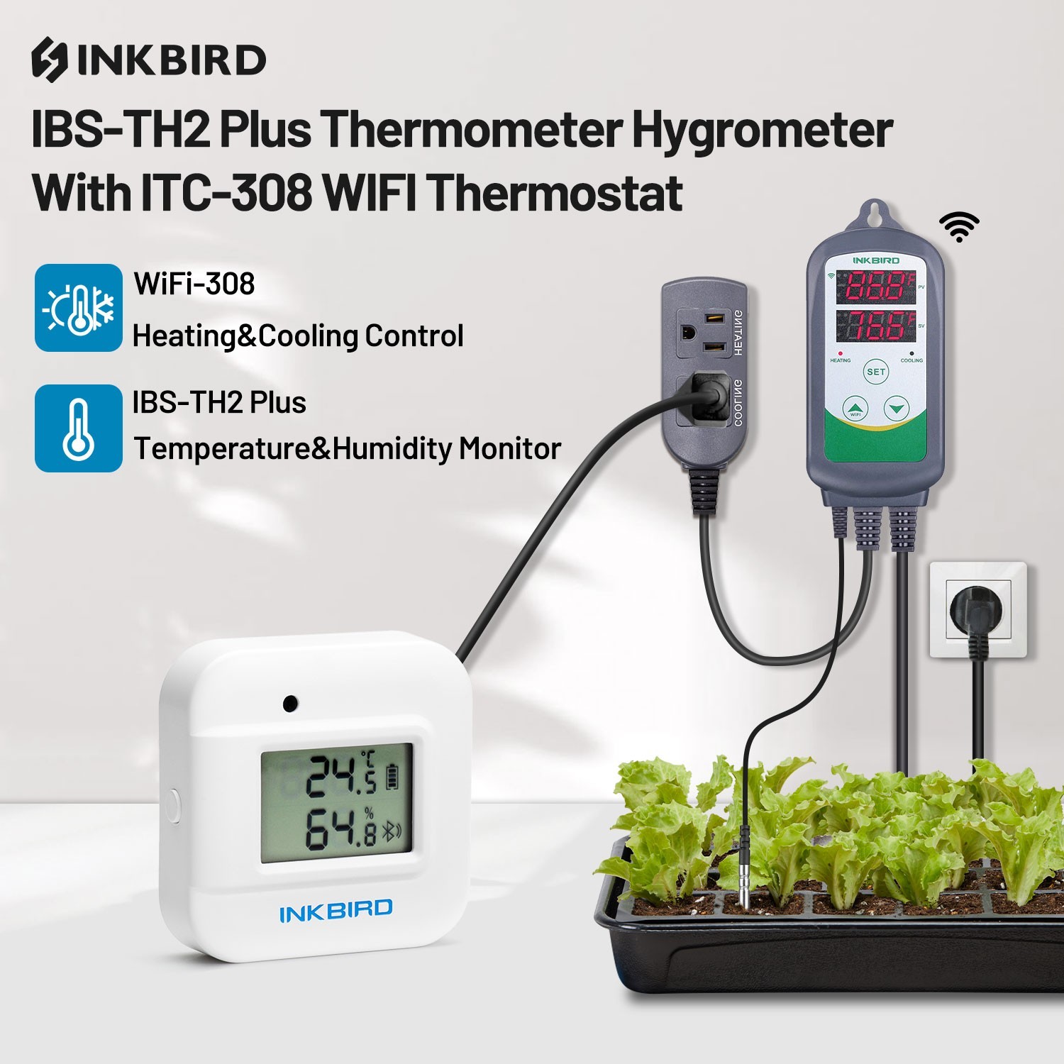 Inkbird WiFi Thermostat Temperature Controller 308 With IBS-TH2 Plus Hygrometer