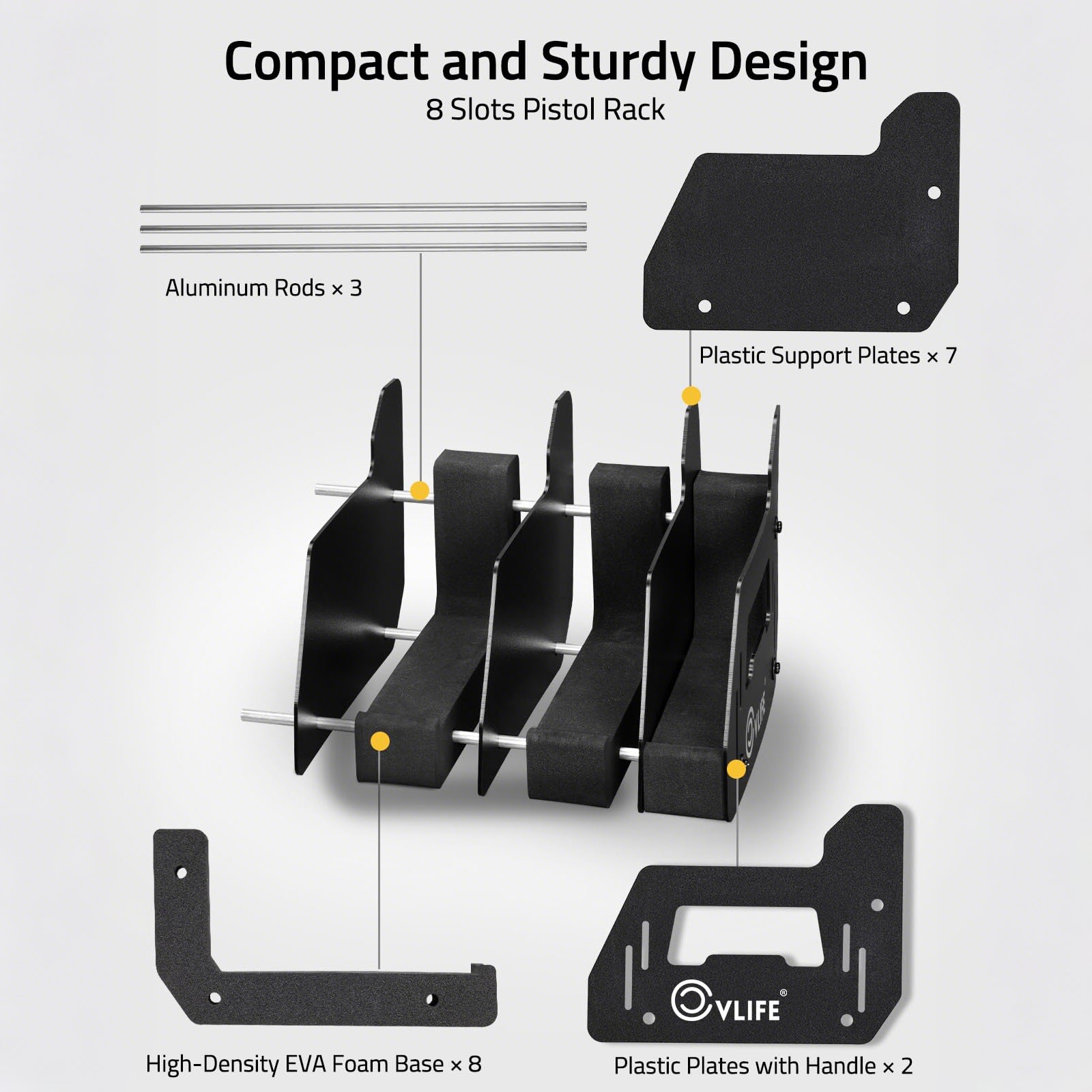 8 Slots Indoor Foam Pistol Rack Guns Holder Stand Safe Handgun Storage Organizer