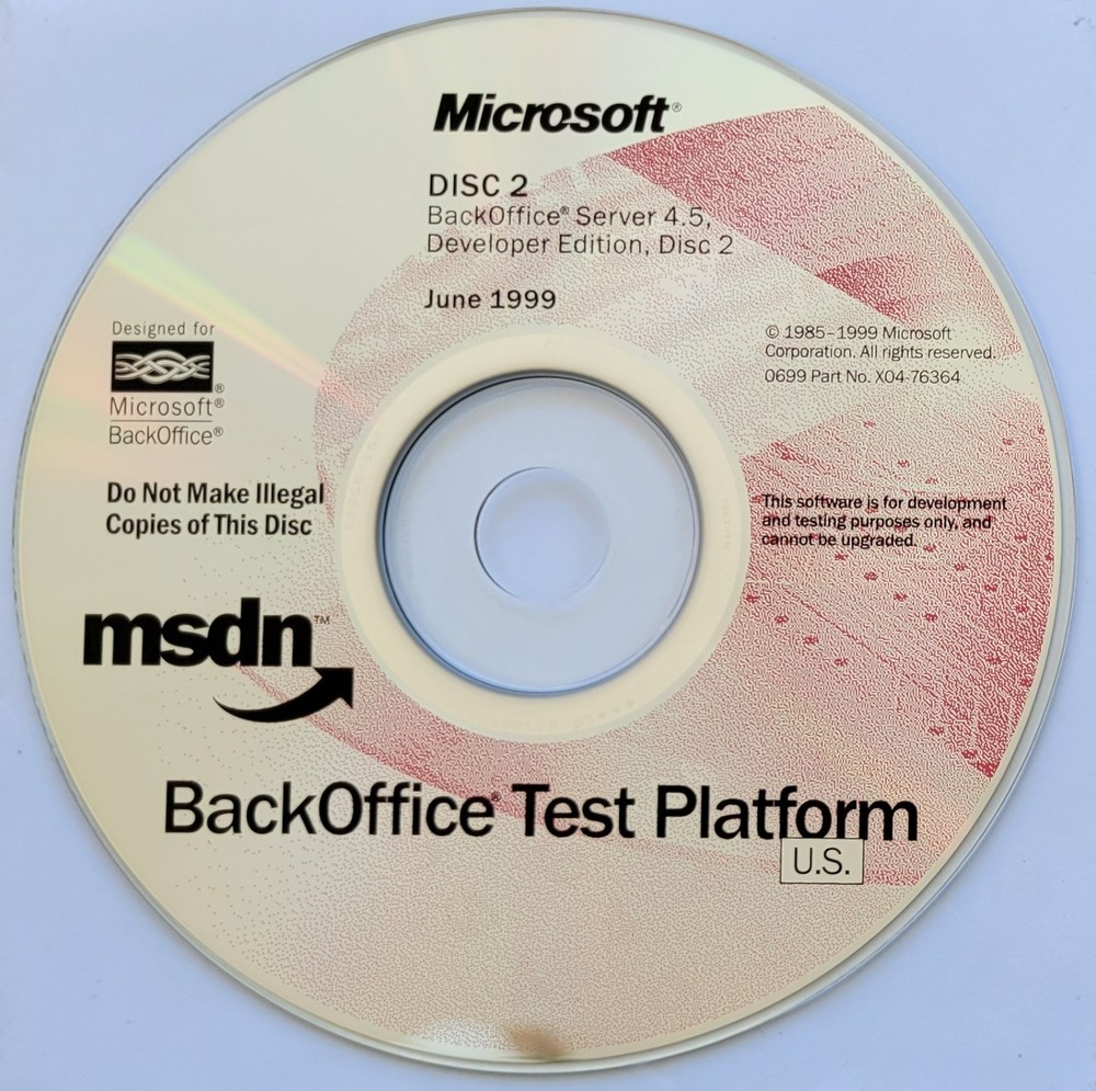 Vintage - Microsoft BackOffice Server 4.5 Developer Edition, 7 CDs, 1999